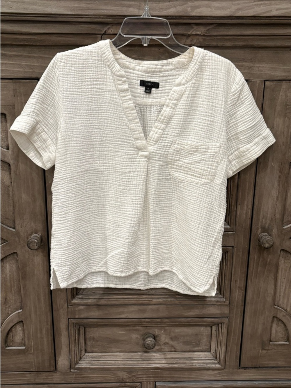 EUC Women’s Reimagined by J. CREW White Textured Cotton Pocket Top (Medium)